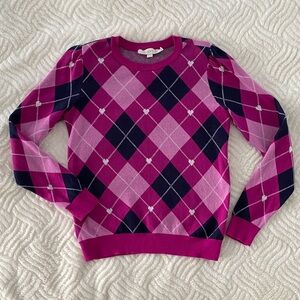 LOFT Fuchsia and Navy Argyle Sweater